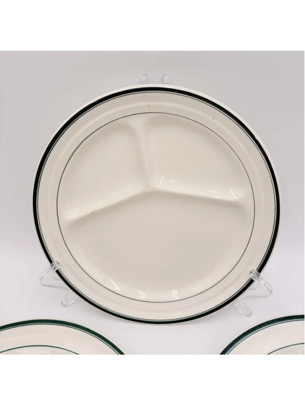 Vintage Japan 3 Compartment Divided Dinner Plates Green Stripe Set of 3 10”